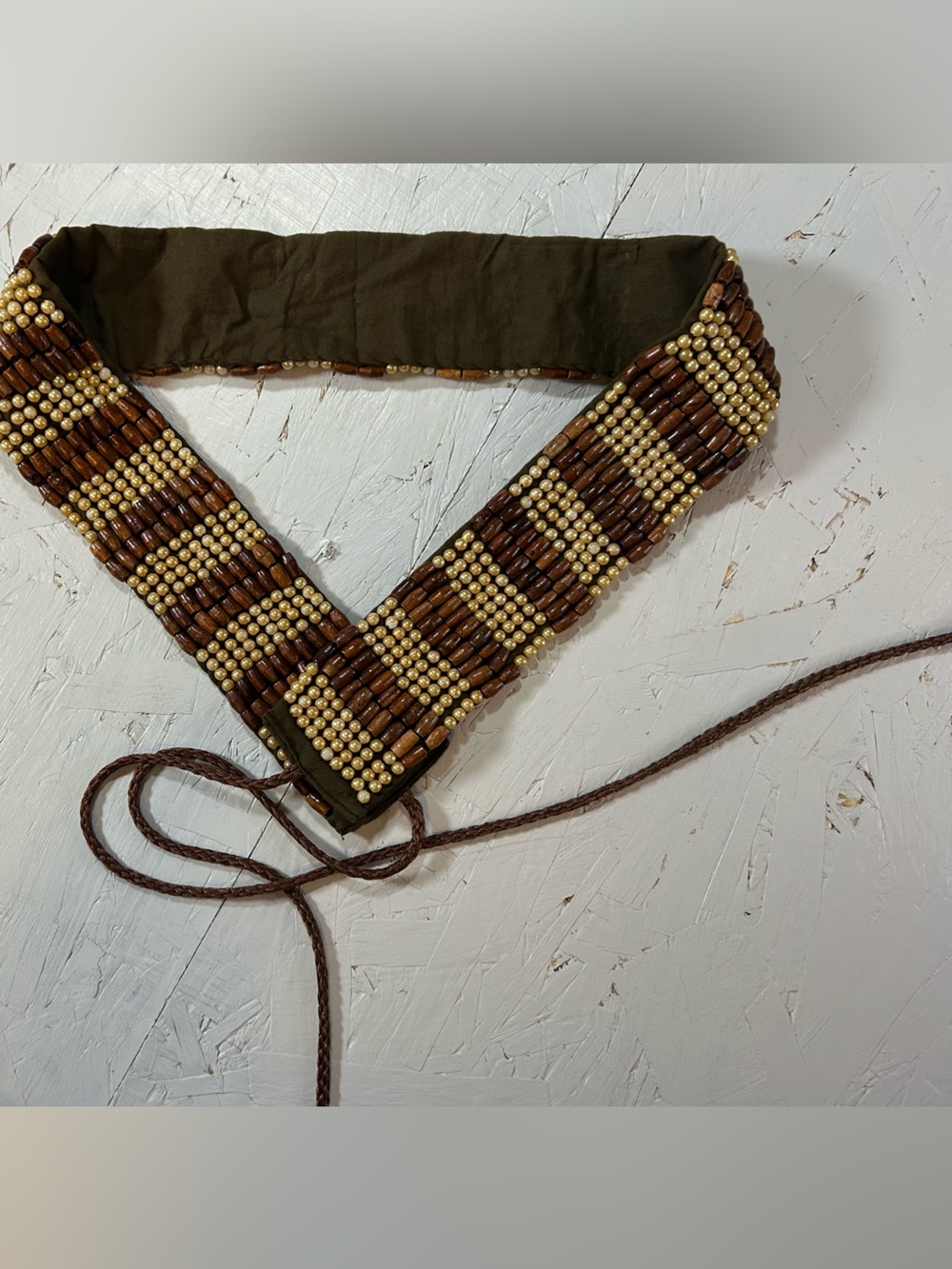 Baba Clothing Los Angeles Beaded Wood Gold Boho Tie Belt Made in India BT-6